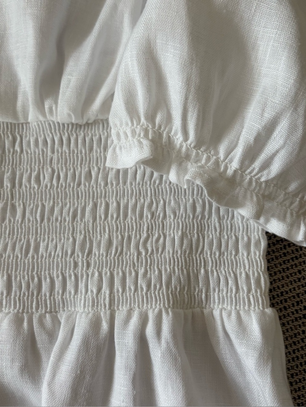 NEW Reformation Adler Linen Midi Smocked Puff Sleeve Dress White | US 0 UK 4 - Picture 11 of 12